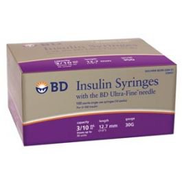 Syringe 3/10cc Insulin with Needle Ultra-Fine™ 3/10cc 0.3 mL 30 Gauge 1/2 Inch Attached Needle Without Safety U-100 Lo-Dose Self Contained Ultra-Fine (10/BG 10BG/BX 5BX/CS) by BD  ID 328431